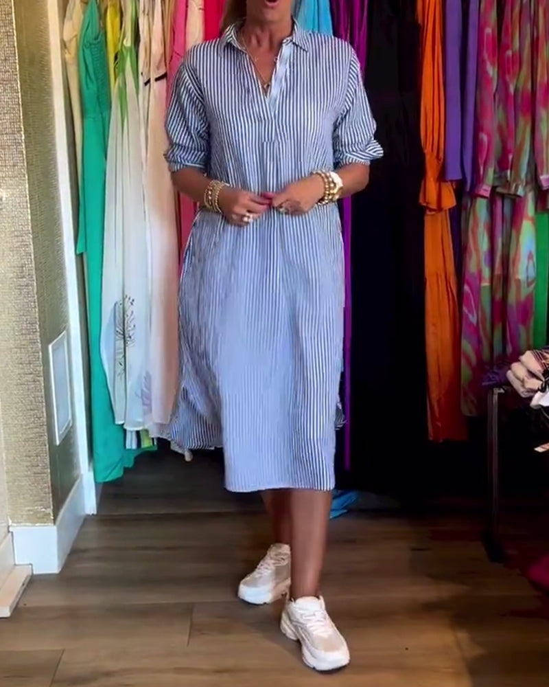 Cato™ - Robe Chemise Rayée à Col Revers