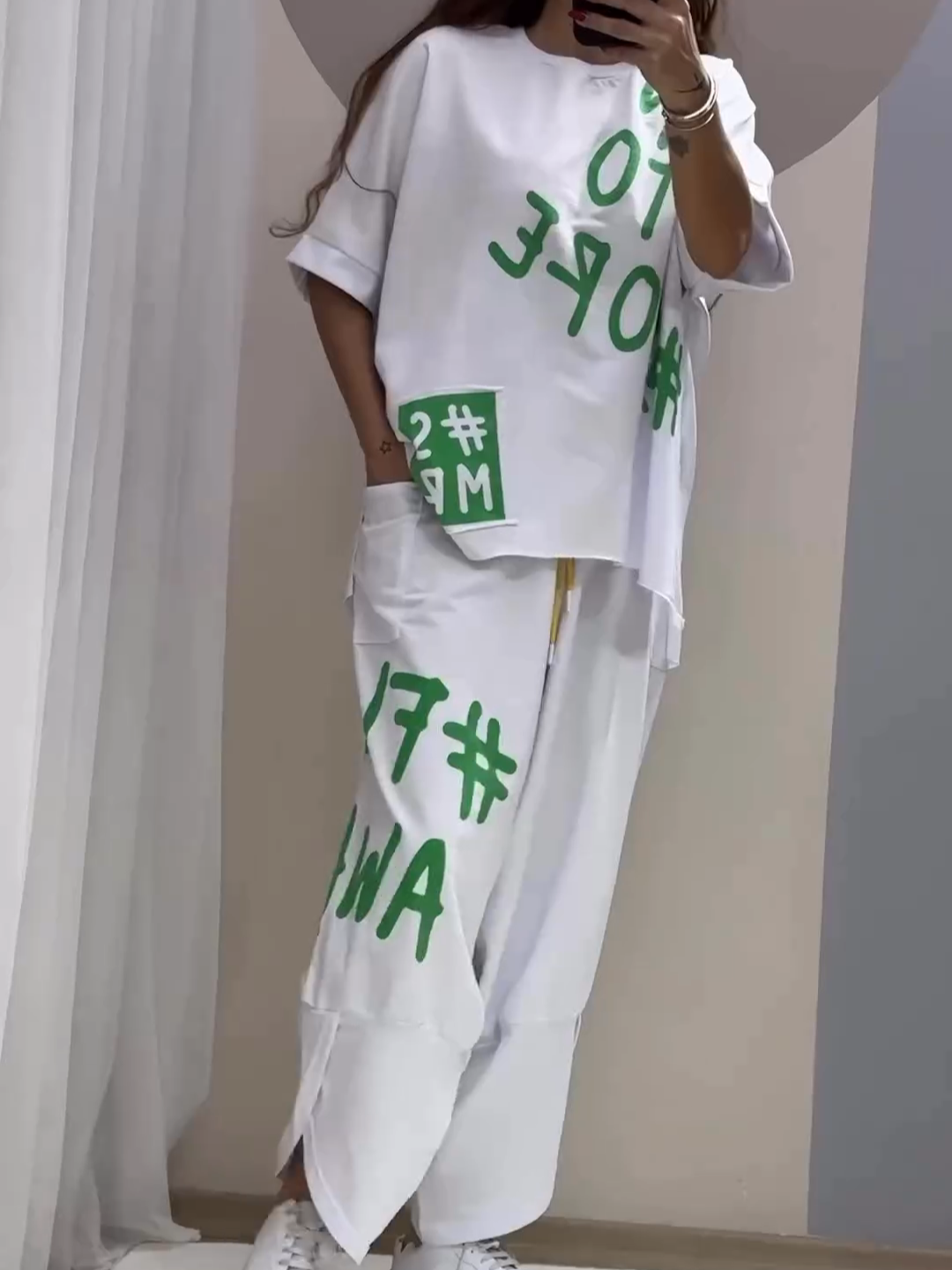 Marilou™ - Costume Décontracté Deux Pièces avec Imprimé et Décolleté Rond