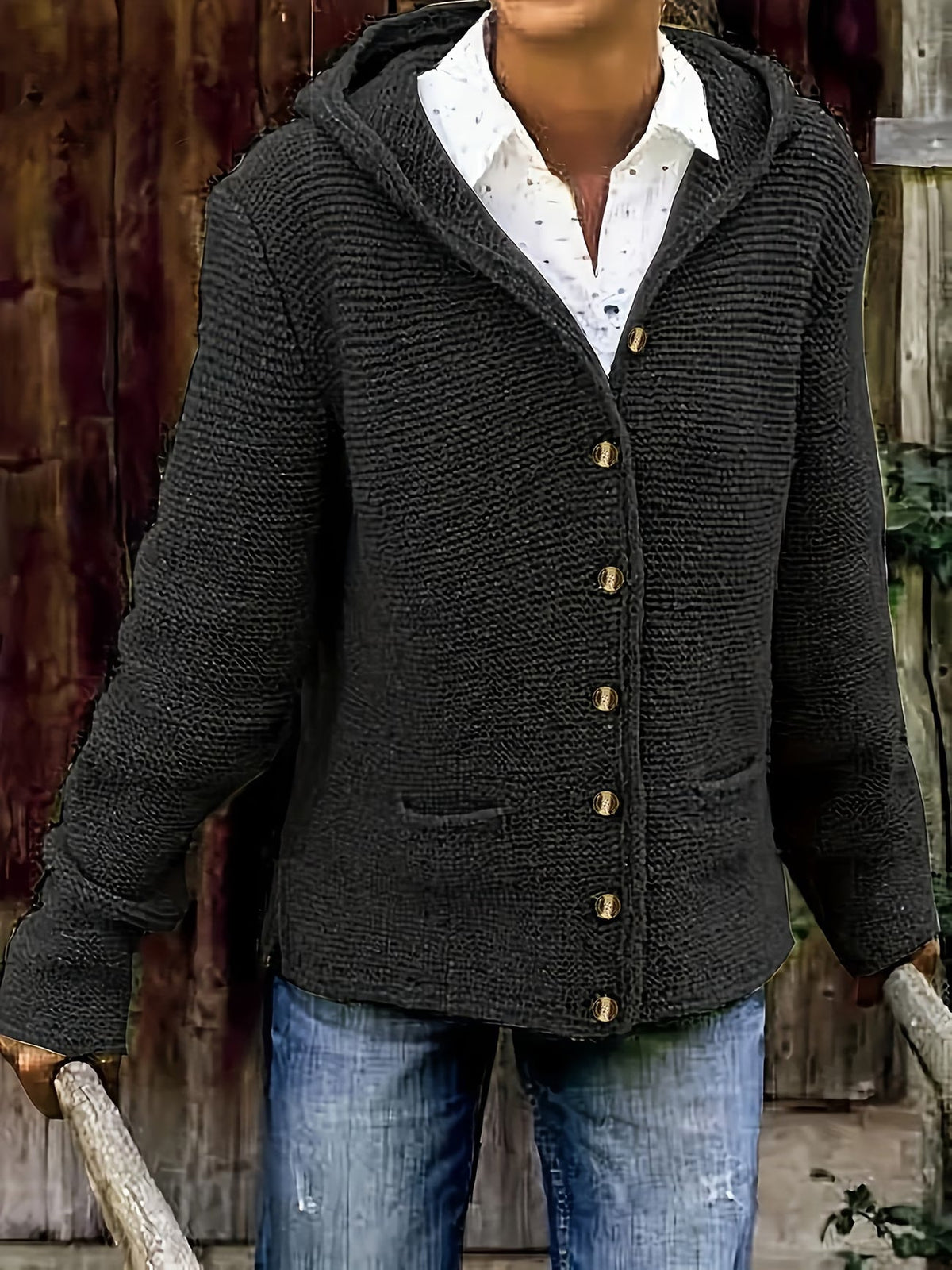 Maëline - Cardigan femme en grosse maille à capuche et boutons
