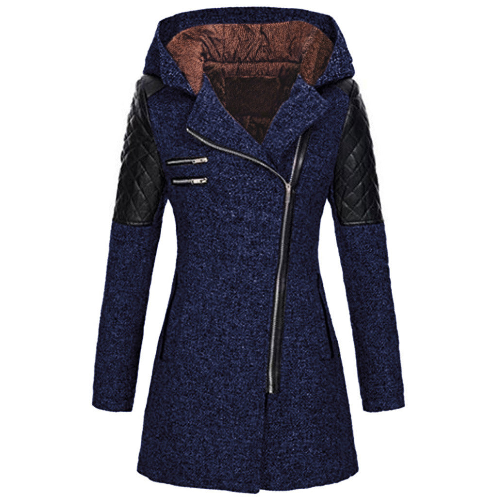 Brechtien - Manteau femme à capuche avec zip asymétrique et manches matelassées
