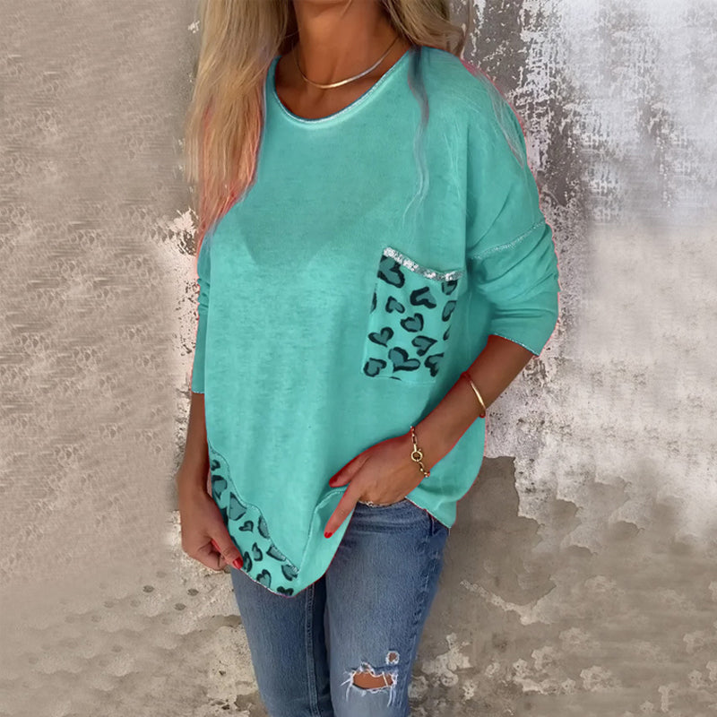 Joyce™ - Top Femme à Col Rond et Manches Longues Ample