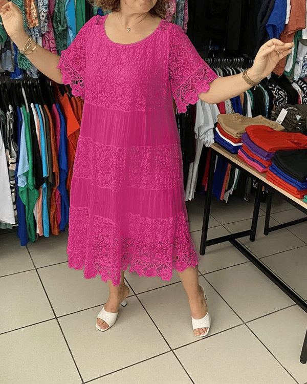 Gwenira™ - Robe Élégante Unie en Dentelle – Raffinement Subtil pour Toutes les Occasions