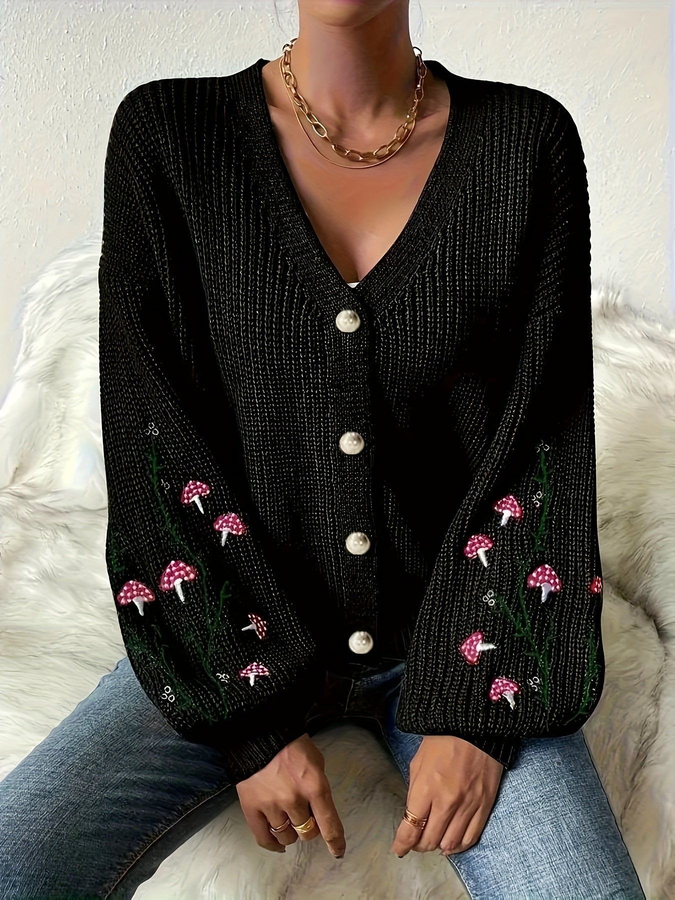 Romilly™ - Cardigan Brodé Champignon