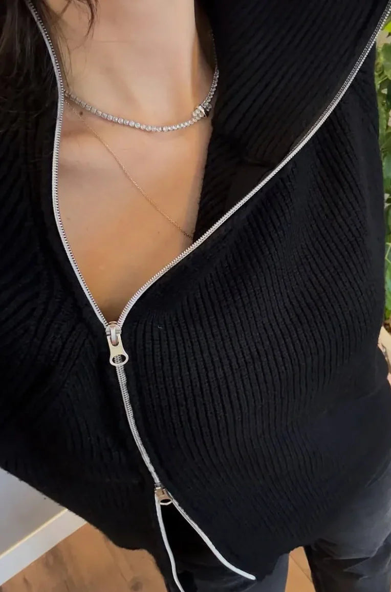 Lucienne™ - Pull Tricot Asymétrique à Double Fermeture Éclair