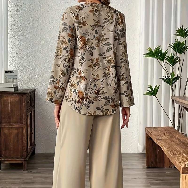 Cynellea™ - Ensemble femme chemisier floral pantalon fluide chic quotidien