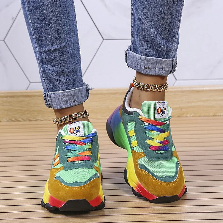 Ninthe - Baskets confortables femme multicolores à bout large