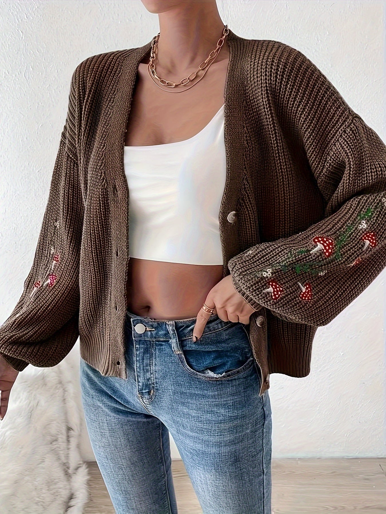 Romilly™ - Cardigan Brodé Champignon