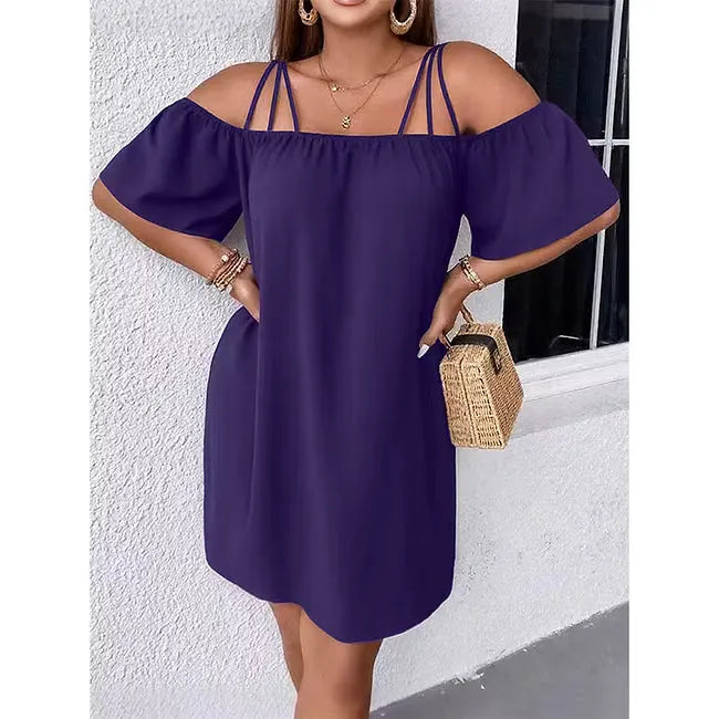 Liselotte - Robe mini femme épaules dénudées à fines bretelles