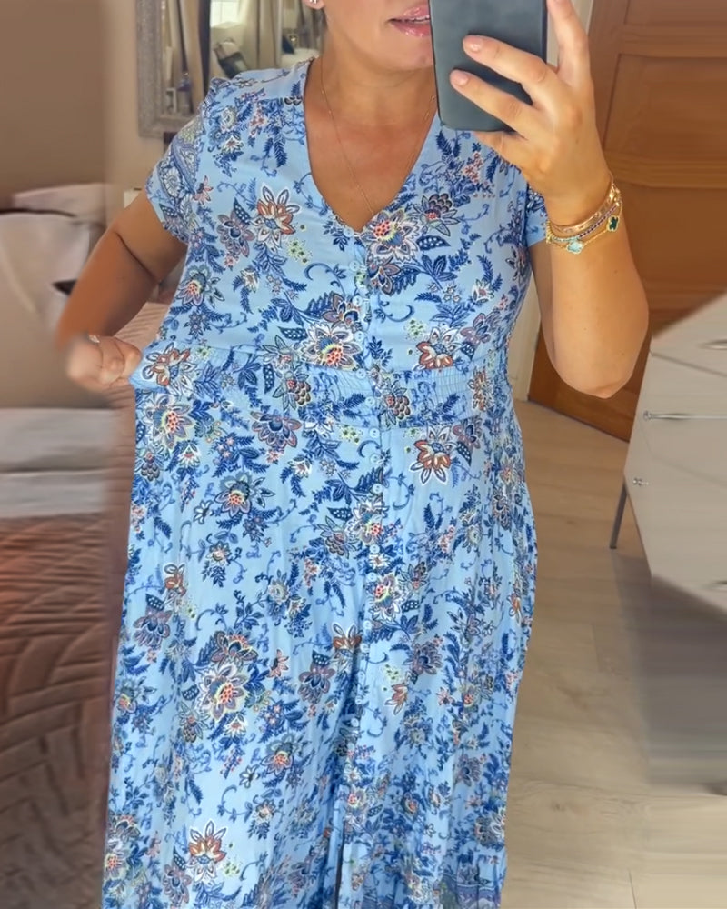 Denise™ - Robe Maxi à Imprimé Floral et Décolleté en V