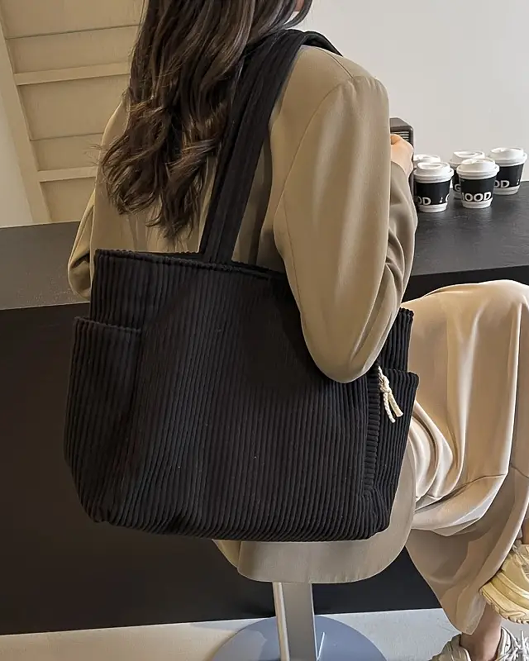 Gisara™ - Sac fourre-tout côtelé avec détail en corde