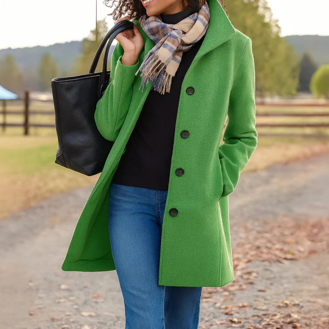 Renate - Manteau femme long boutonné au style classique