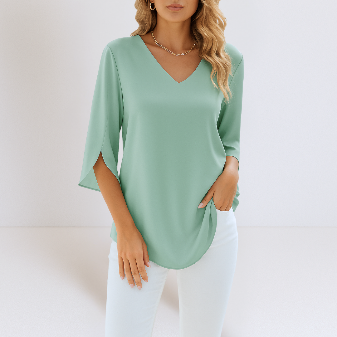 Rialta™ - Blouse élégante à col en V et manches fendues