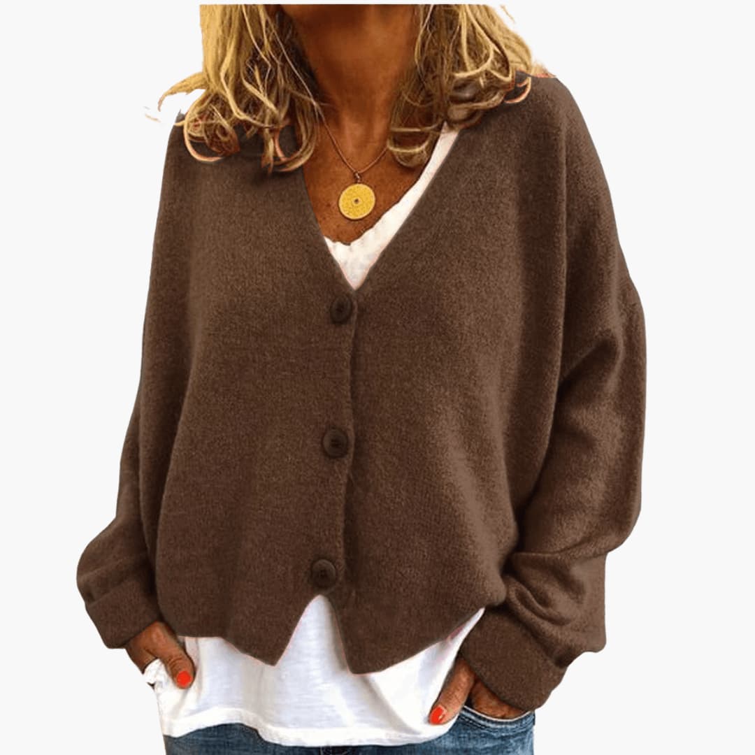 Sixtine - Cardigan Femme Doux en Tricot à Boutons et Coupe Décontractée