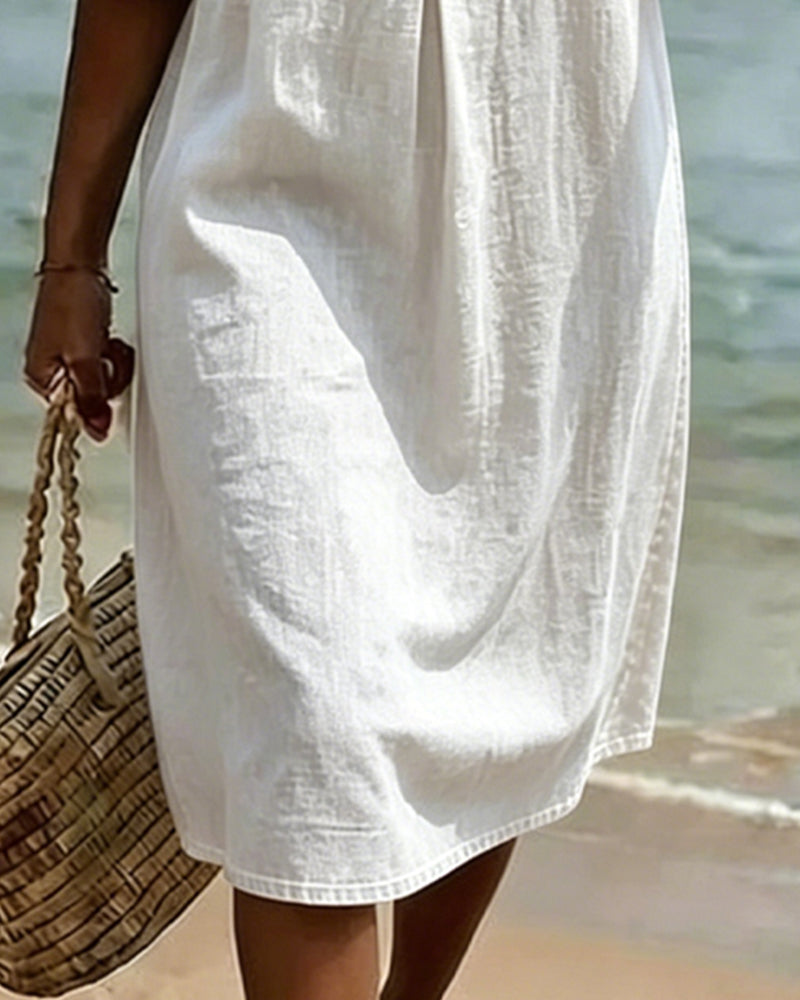 Fynorae™ - Robe femme en jean manches volants coupe fluide été plage