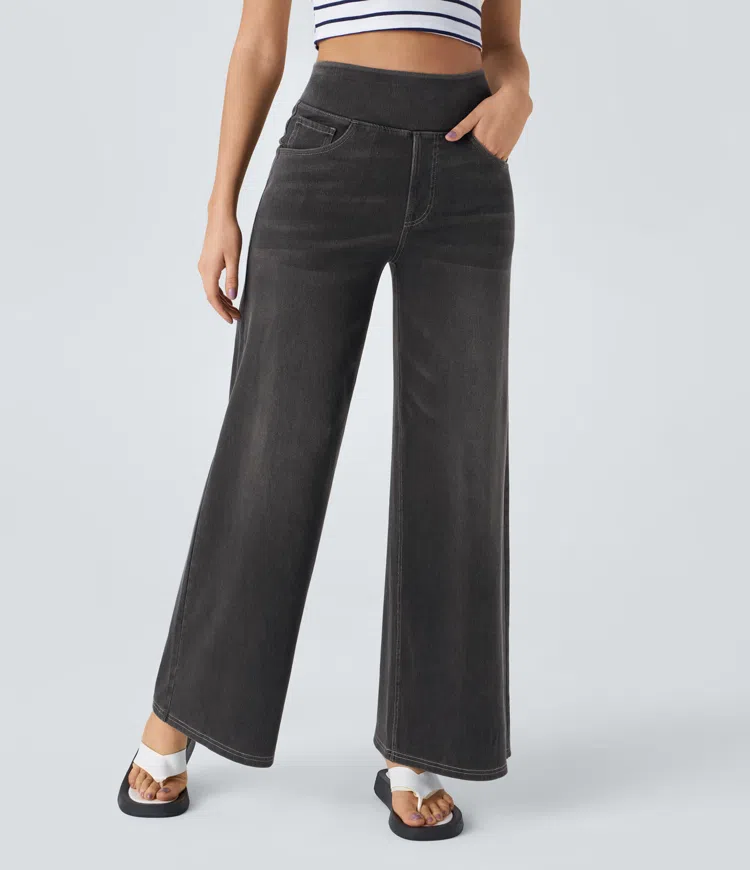 Ruvessa™ - Jean femme taille haute jambe large très extensible coupe moderne