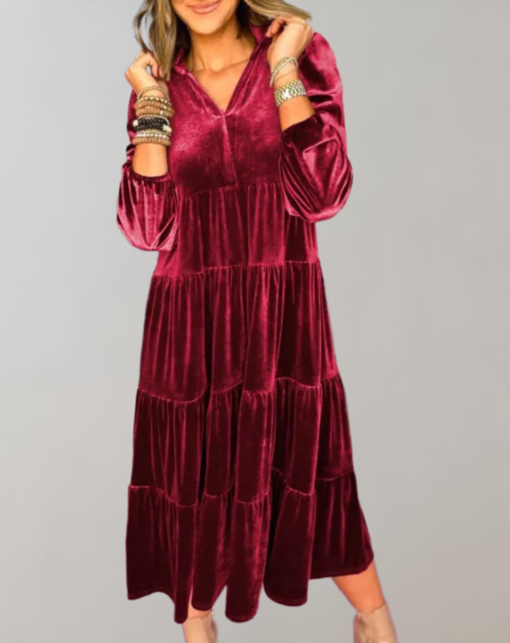Louiza™ - Robe en velours fluide avec décolleté en V