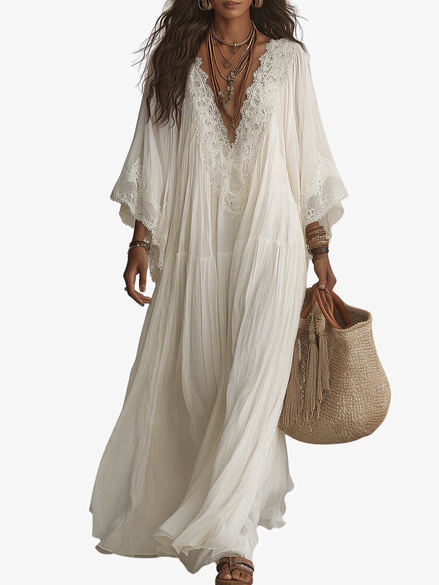 Juul - Robe maxi femme bohème fluide avec dentelle raffinée