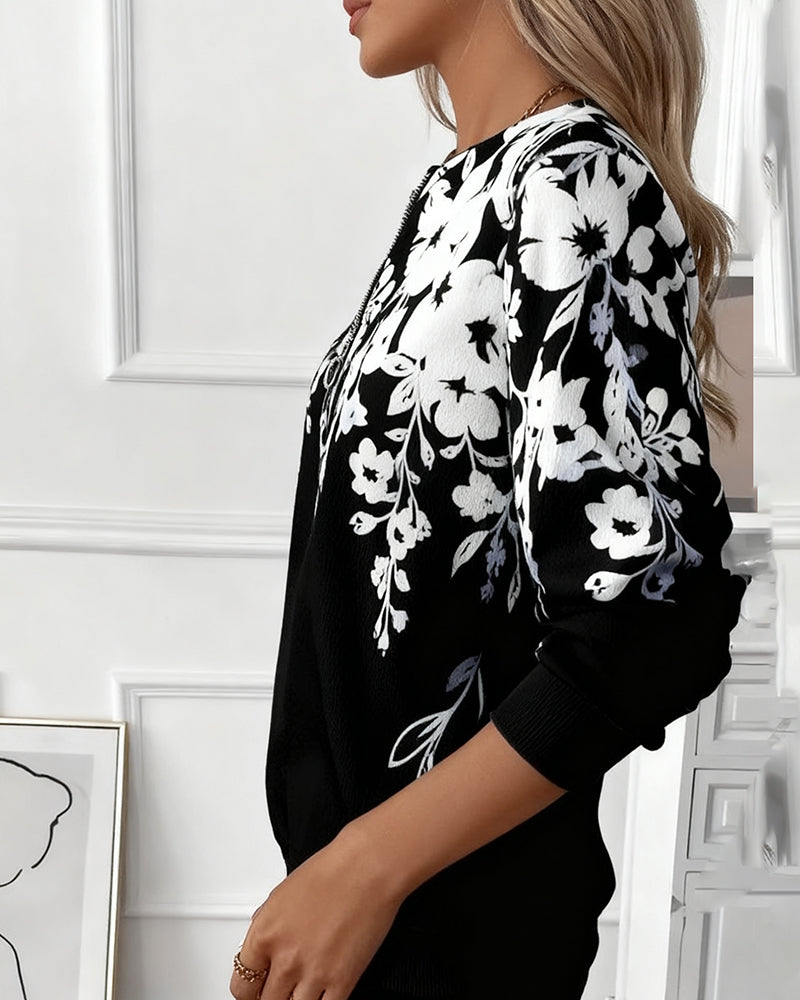 Rhoselinne - Sweatshirt Imprimé Demi-Zip