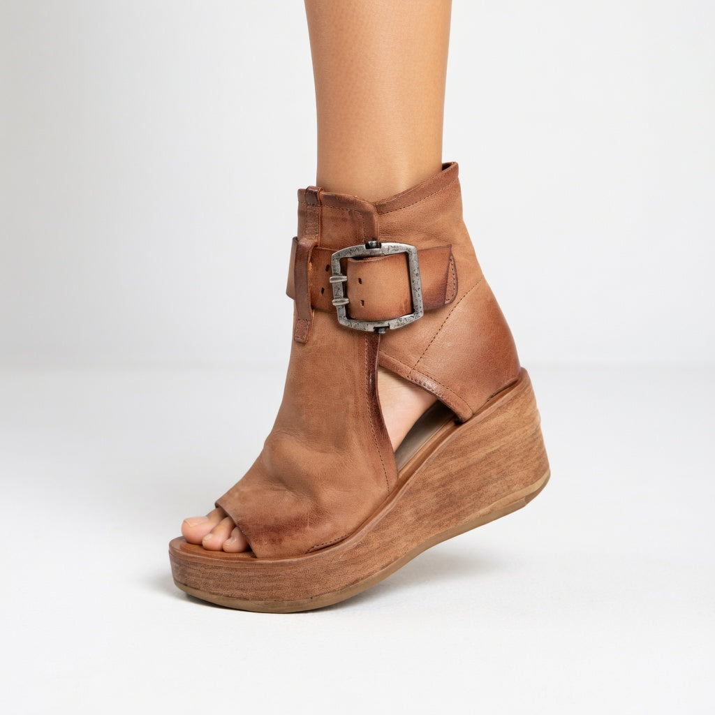 Kalyne™- Sandales femme wedge suède bout ouvert boucle cheville