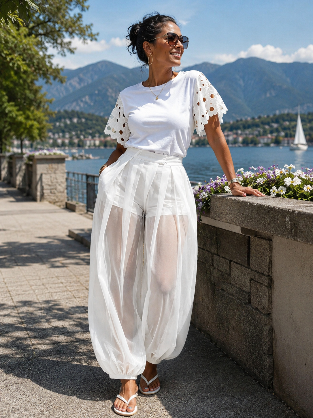 Perelle - Pantalon femme transparent en mesh avec short intégré