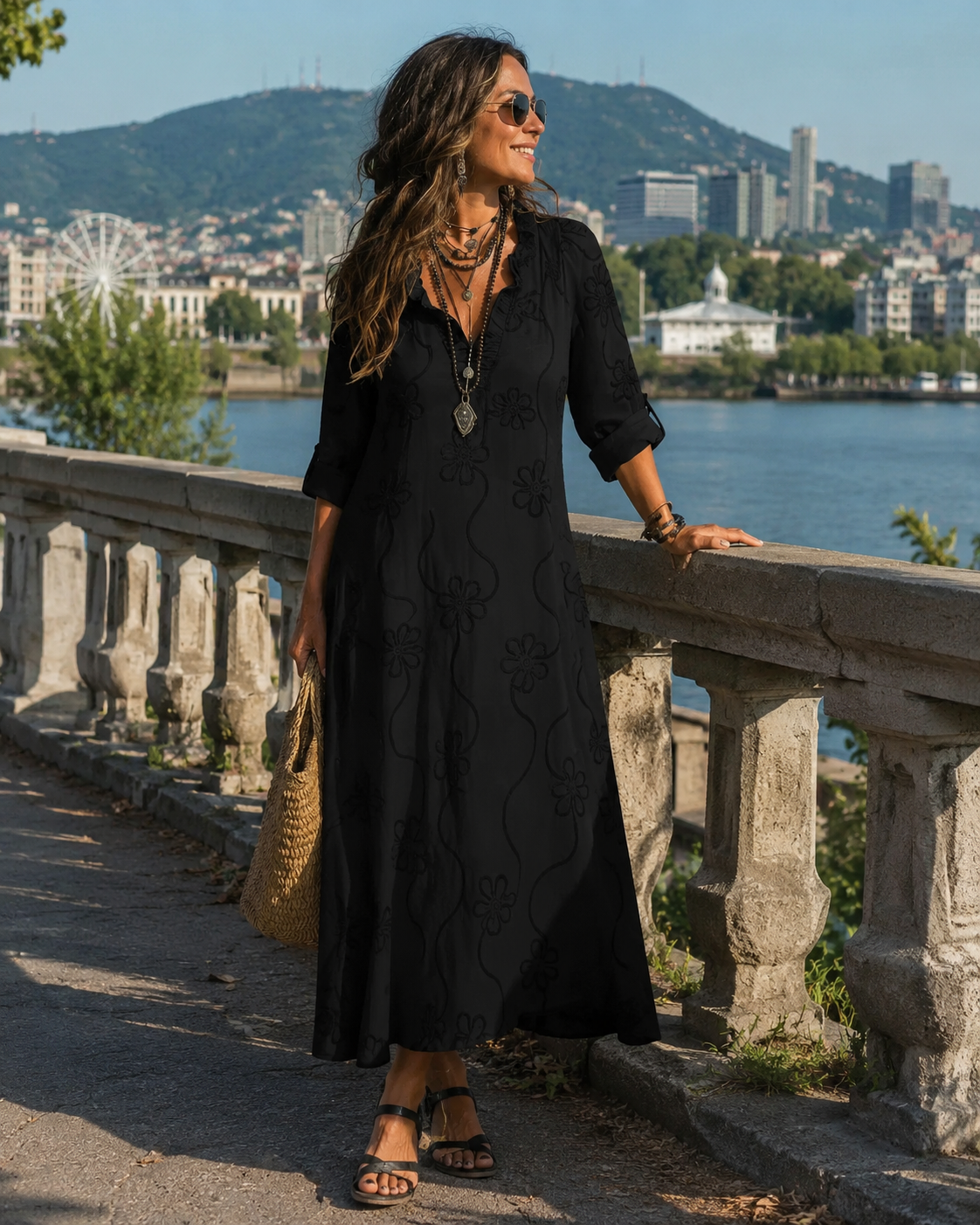 Florisse - Robe longue femme brodée à coupe fluide
