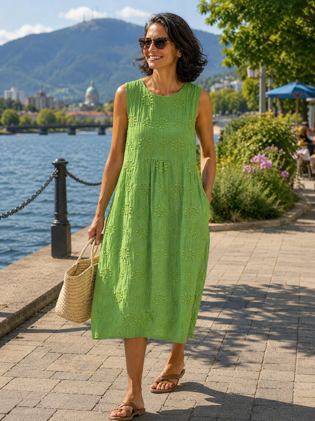 Ismeria - Robe midi femme brodée sans manches