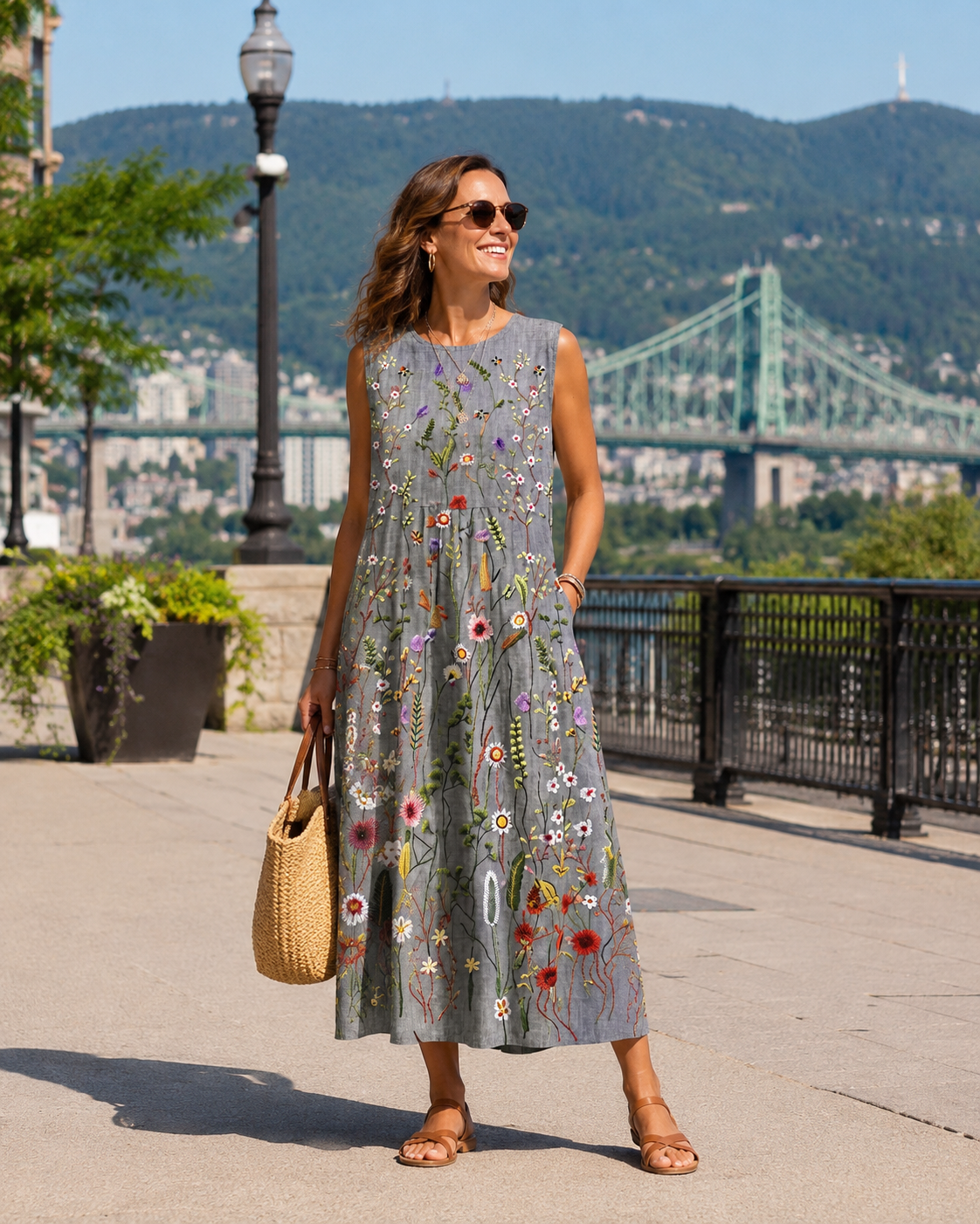 Jovisse - Robe midi femme fluide à col rond