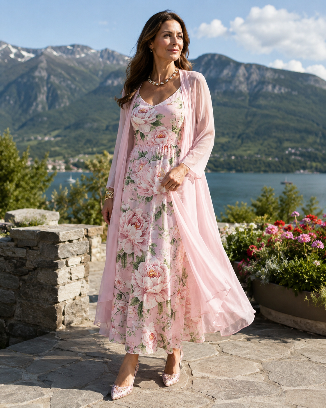 Ilvessa - Ensemble robe femme fleurie avec cardigan léger