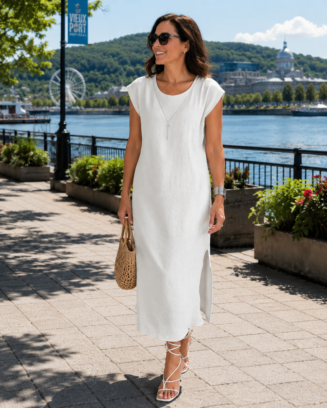 Orlena - Robe midi femme sans manches avec fente latérale