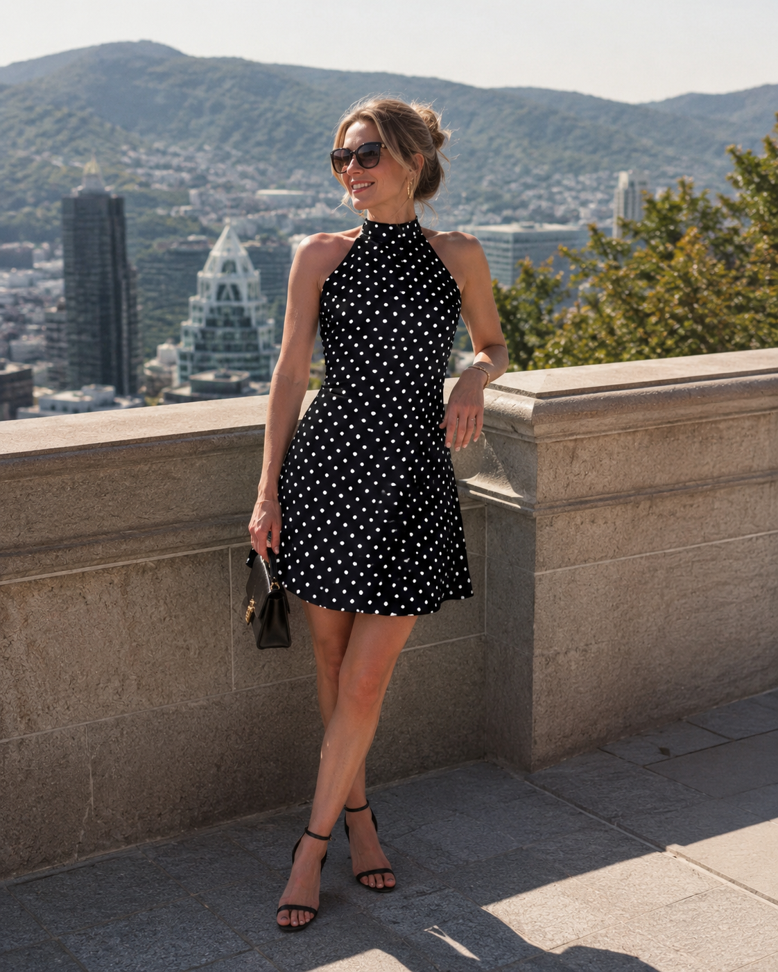 Hazelle - Mini robe femme dos nu à pois avec col halter