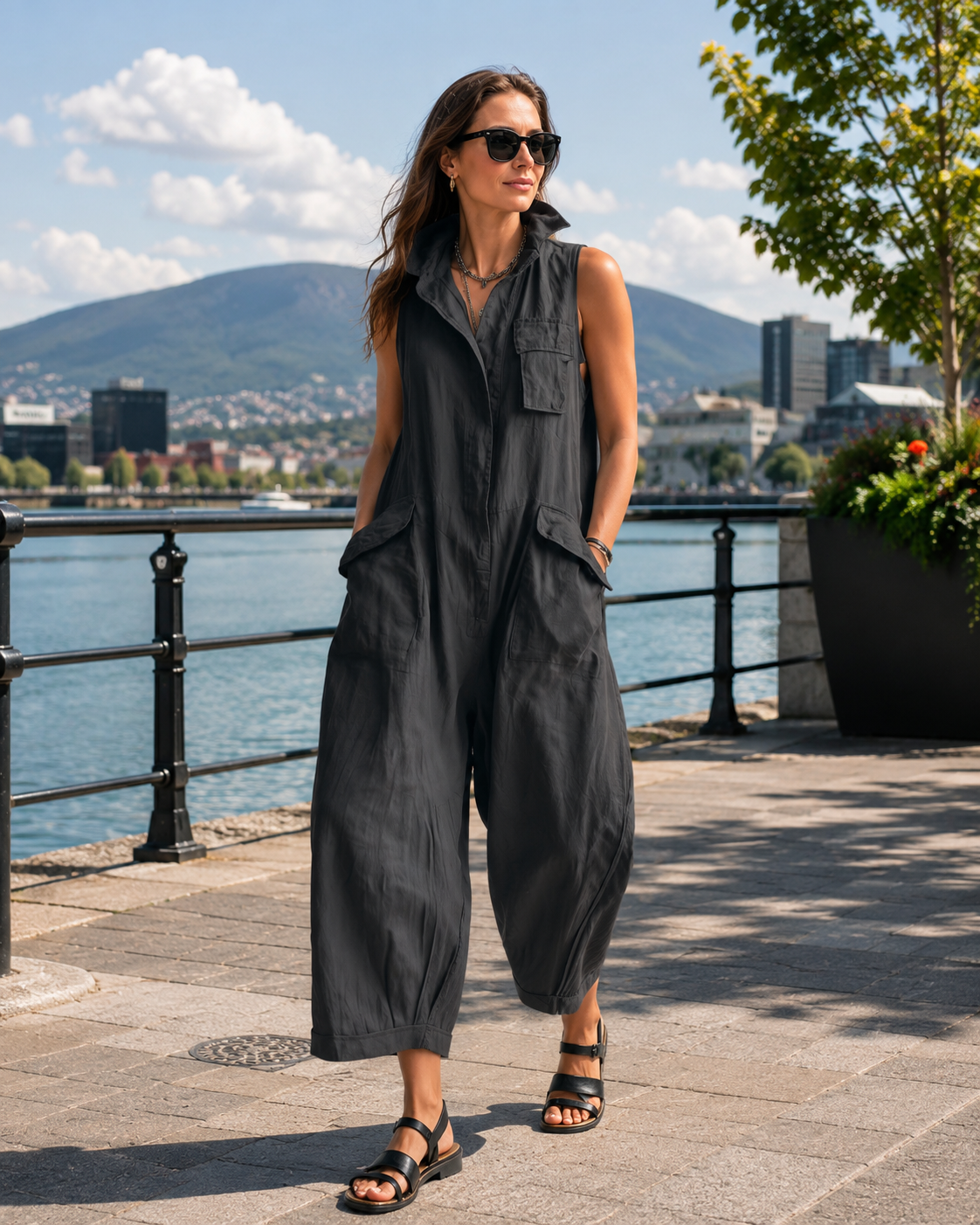 Aeris - Combinaison femme sans manches oversize avec poches