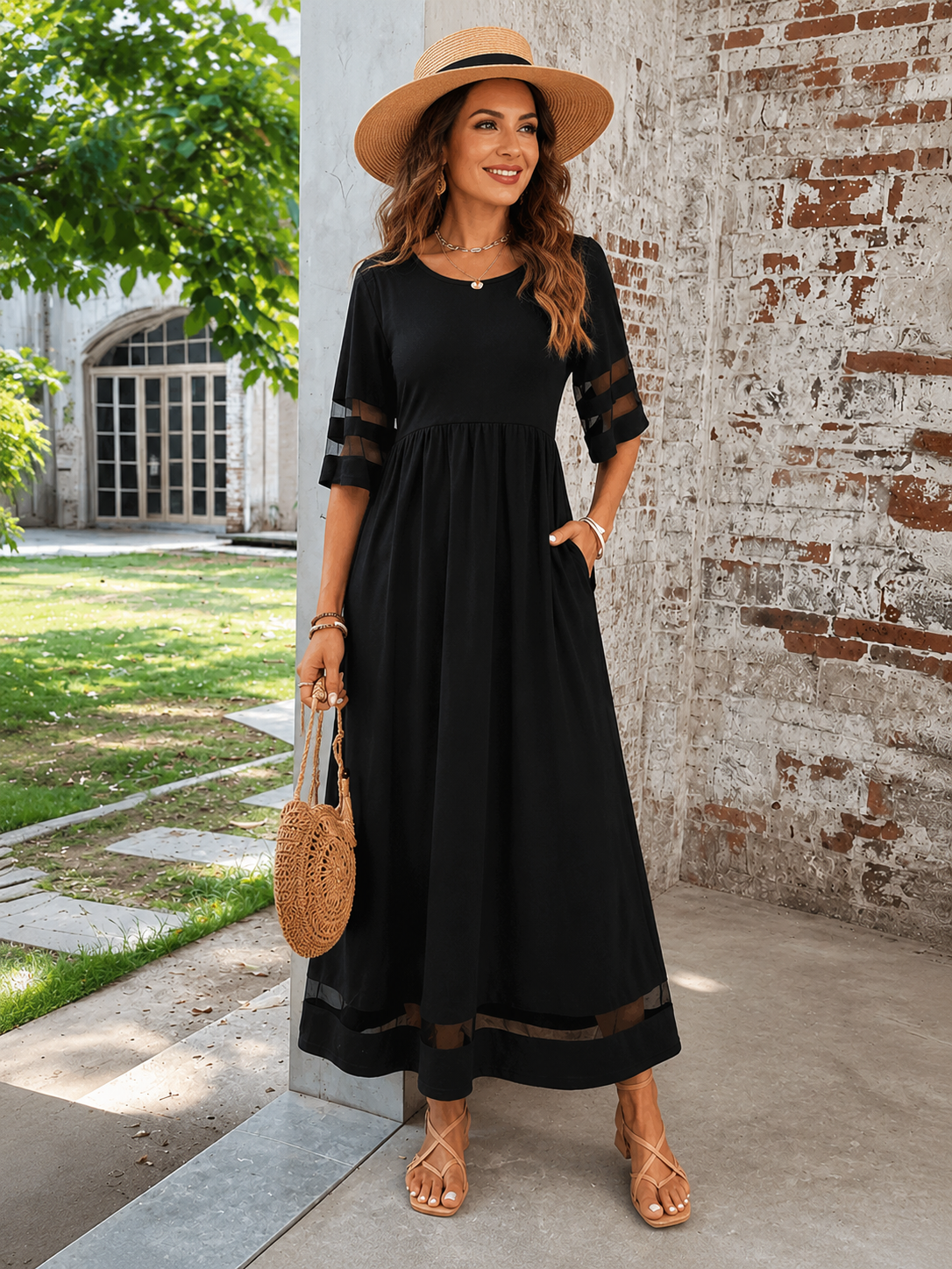 Perissa - Robe longue femme fluide avec détails transparents