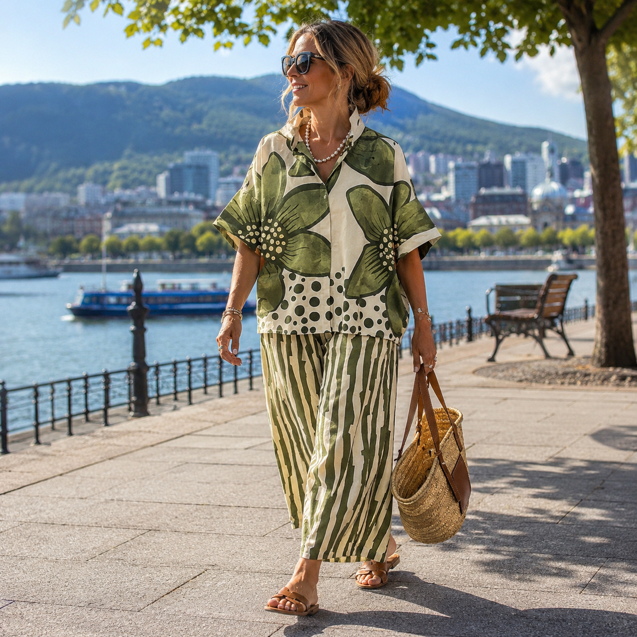 Celitha - Ensemble femme imprimé botanique avec pantalon large
