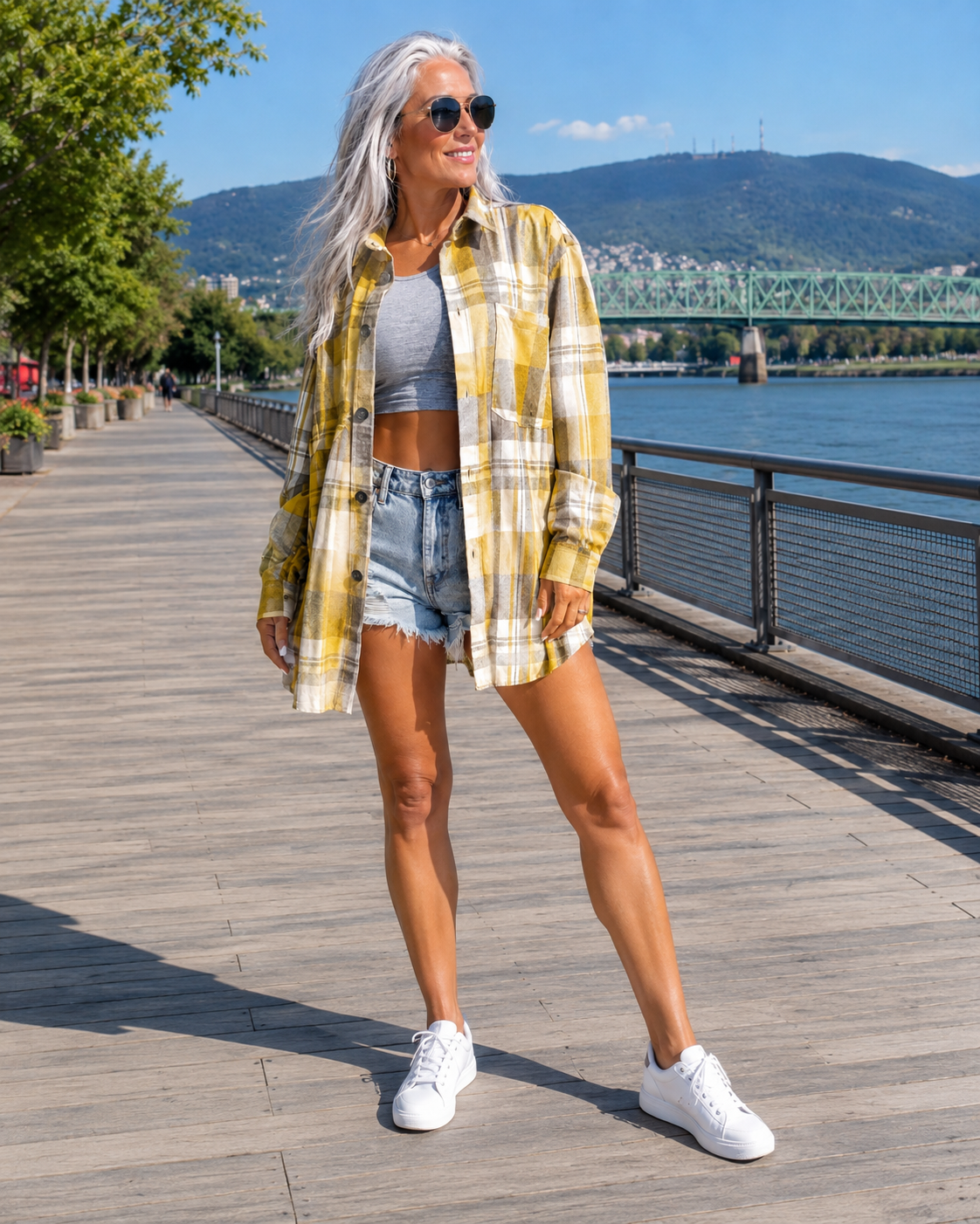 Falina - Chemise femme à carreaux avec boutons et poches