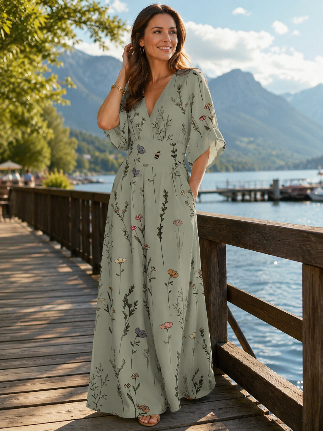 Nevina - Combinaison femme imprimée à col V et coupe fluide