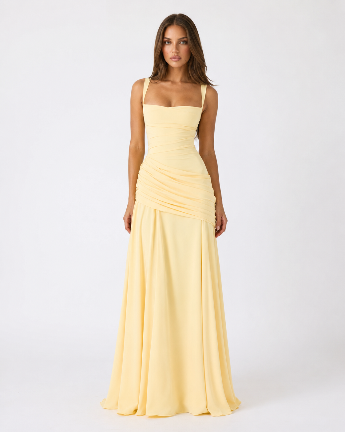 Noreia - Robe maxi femme à col carré froncé et laçage dos