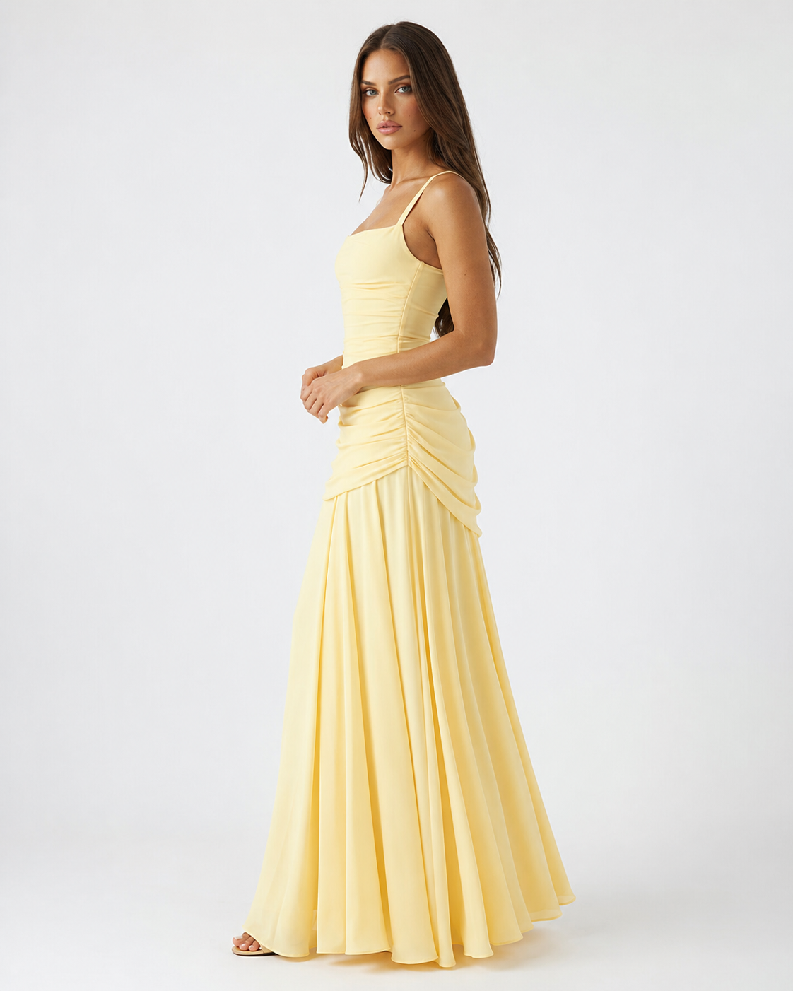 Noreia - Robe maxi femme à col carré froncé et laçage dos