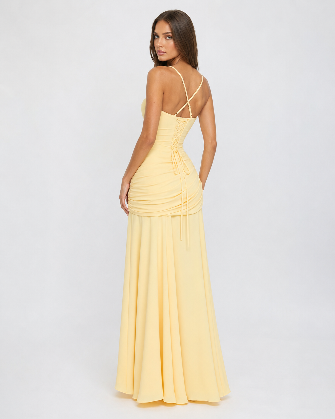 Noreia - Robe maxi femme à col carré froncé et laçage dos