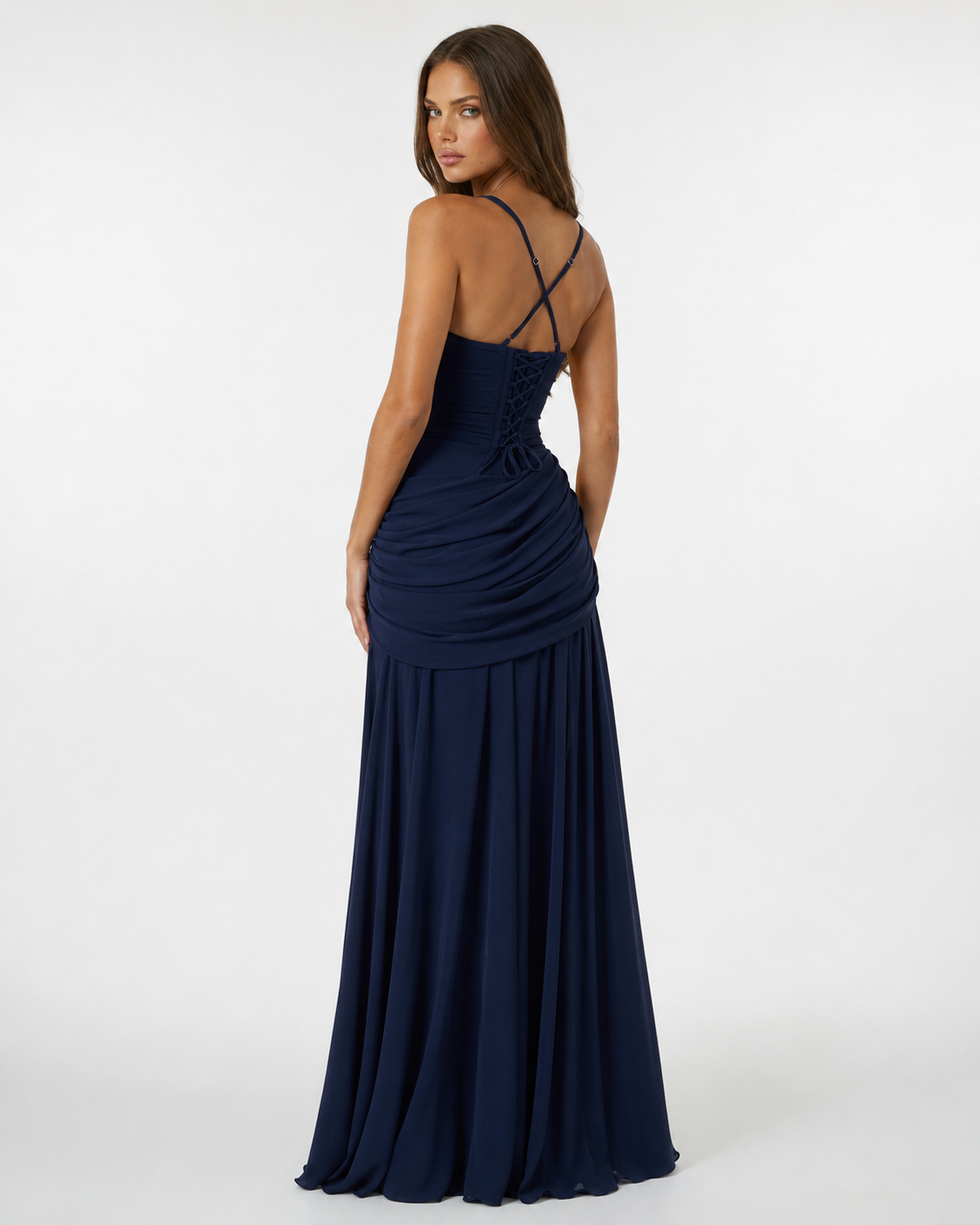 Noreia - Robe maxi femme à col carré froncé et laçage dos