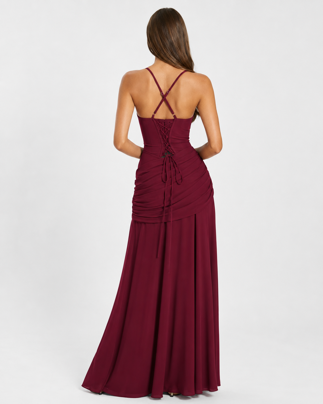 Noreia - Robe maxi femme à col carré froncé et laçage dos