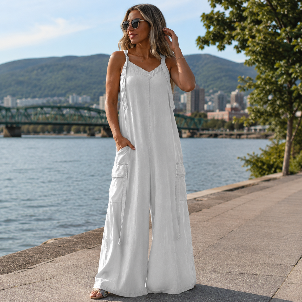 Olivelle - Combinaison femme ample à jambes larges avec poches