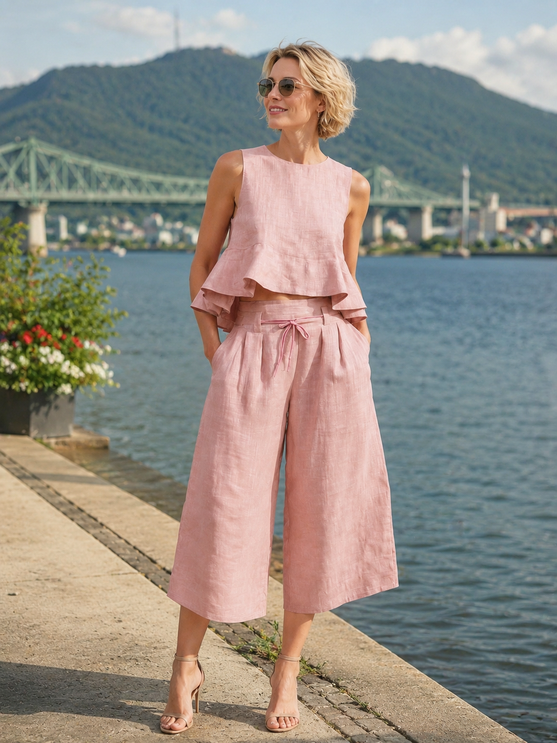 Quessoria - Ensemble femme deux pièces haut volanté et pantalon large