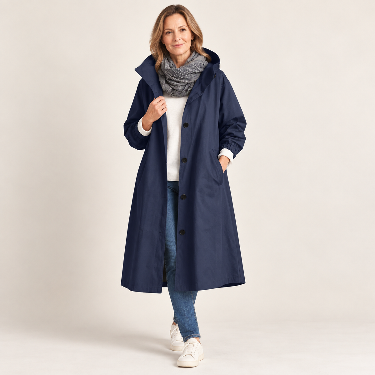 Bregtje - Trench long femme à capuche et boutons avec poches