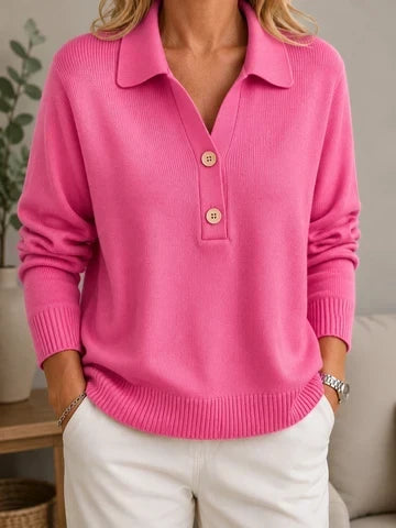 Dineke - Pull femme doux à col chemise avec boutons