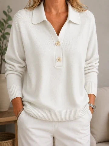 Dineke - Pull femme doux à col chemise avec boutons