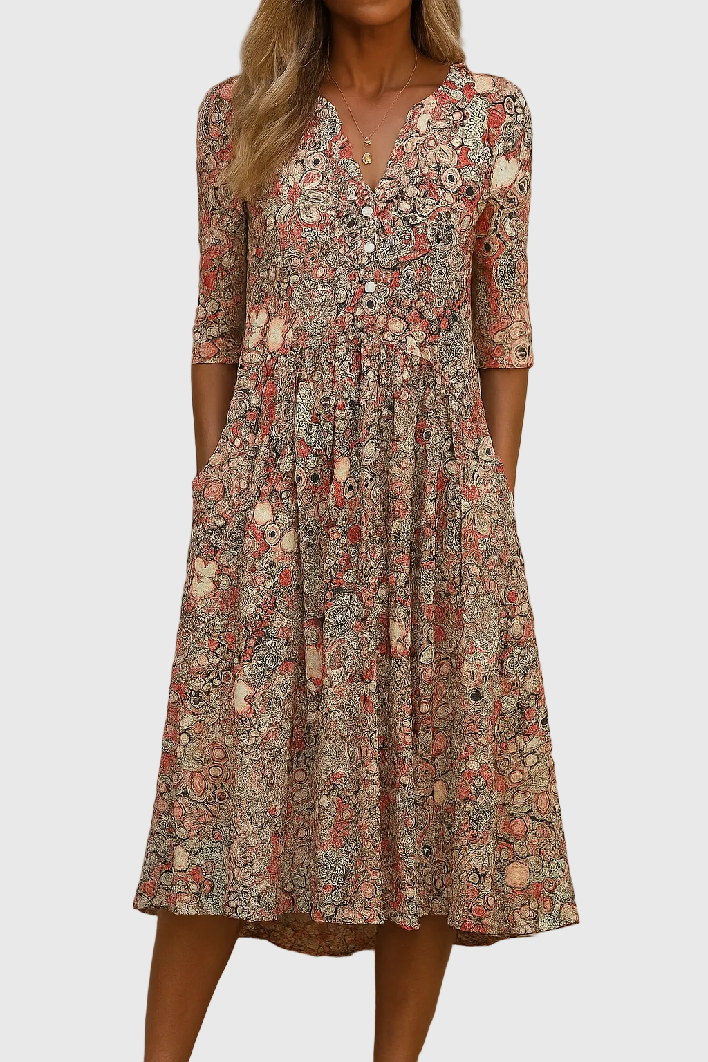 Hespera™ - Robe Midi Imprimée Col V Femme