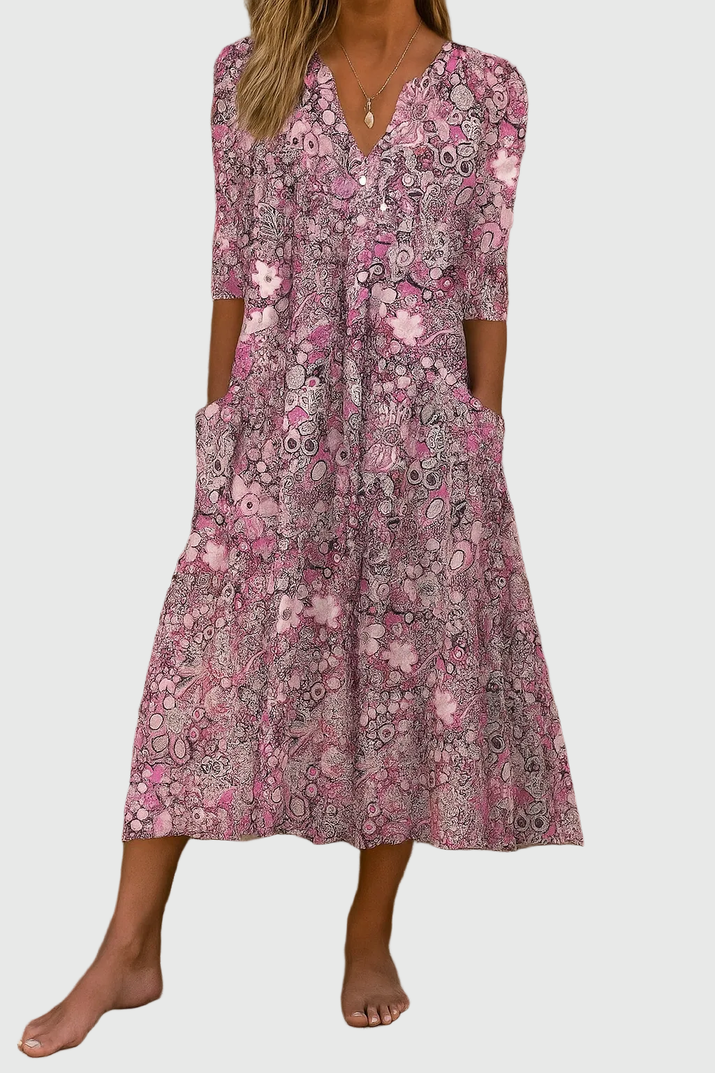 Hespera™ - Robe Midi Imprimée Col V Femme
