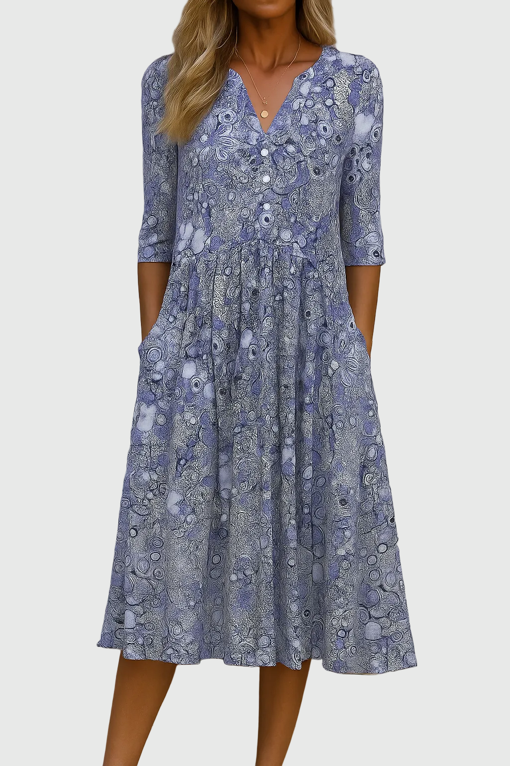 Hespera™ - Robe Midi Imprimée Col V Femme