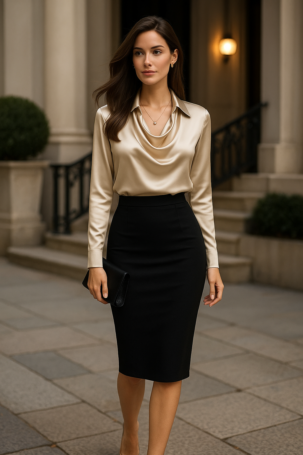 Laureline™ - Blouse Brillante avec Col Plissé – Chic & Intemporelle