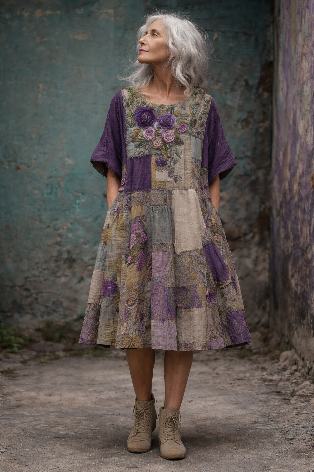 Oryndra™ - Robe Femme Patchwork Artistique Fluide Confort Style Bohème Quotidien